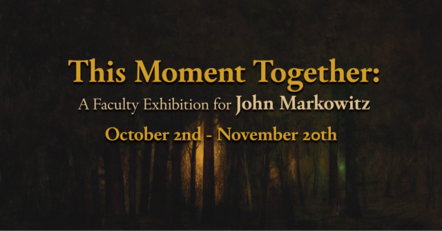 Banner for This Moment Together Exhibition featuring trees in a glowing woods