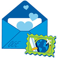 open envelope with a stamp of world and diploma and airplane