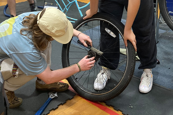 Students working in the UWF Bike Shop