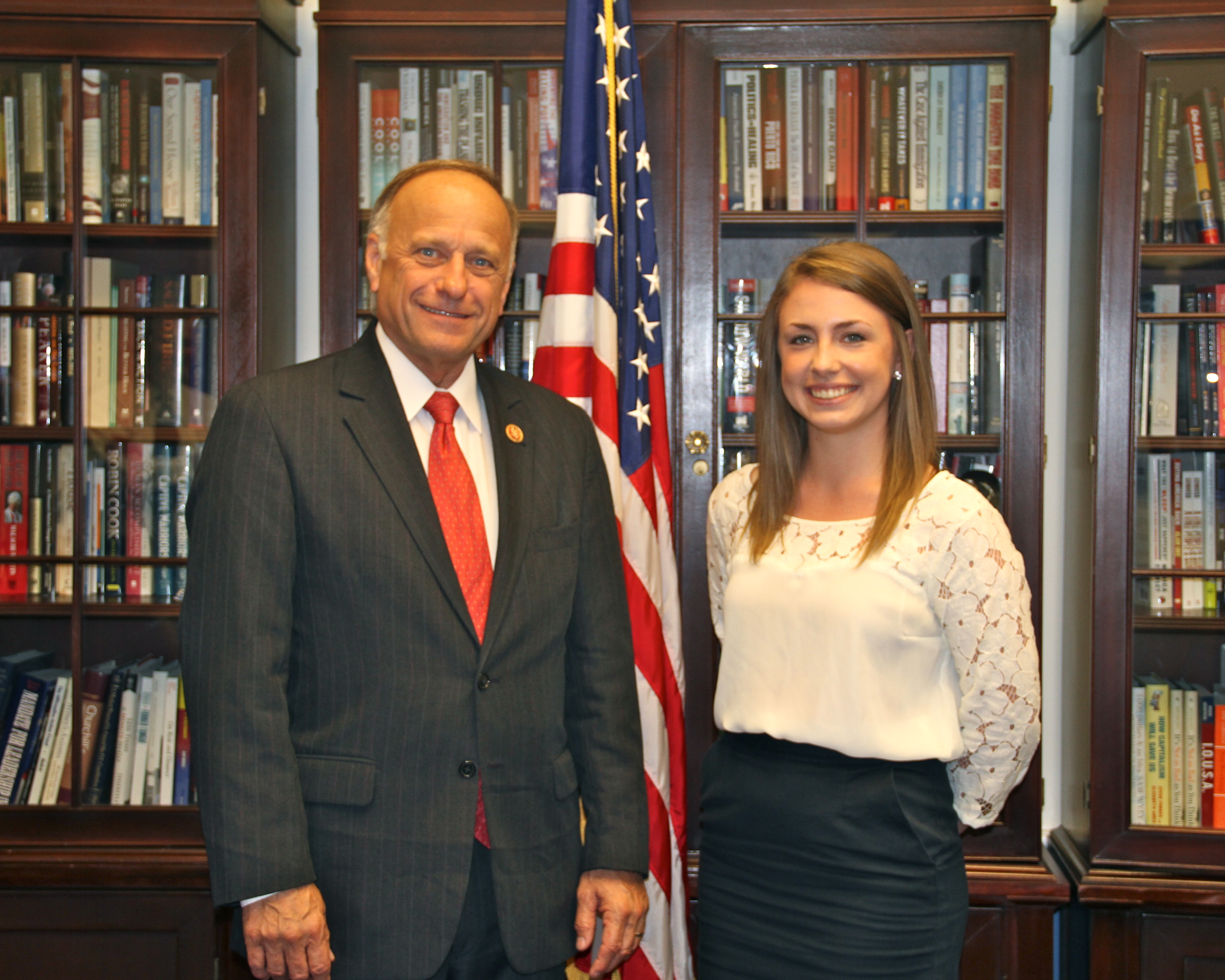 Nora Trotman, majoring in Political Science and Communication Arts, is pictured with Congressman Steve King (R IA-4) during her internship in Washington, D.C. 