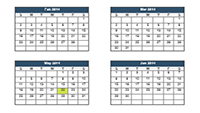 Image depicts four monthly calendar pages with a date highlighted.